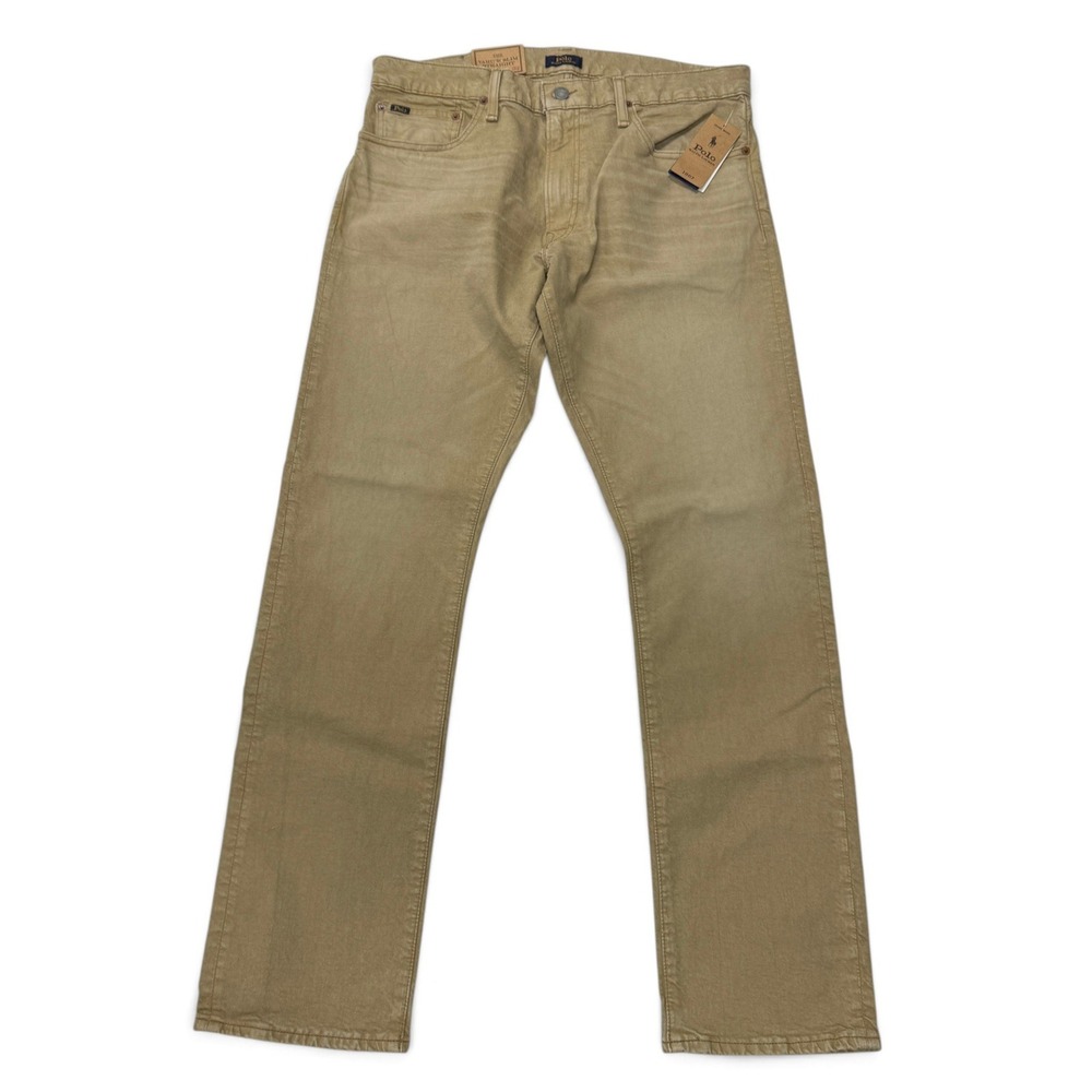 Polo Ralph Lauren Varick Slim Straight Khaki Jeans Mens 34 x 32 NWT Garment Dyed